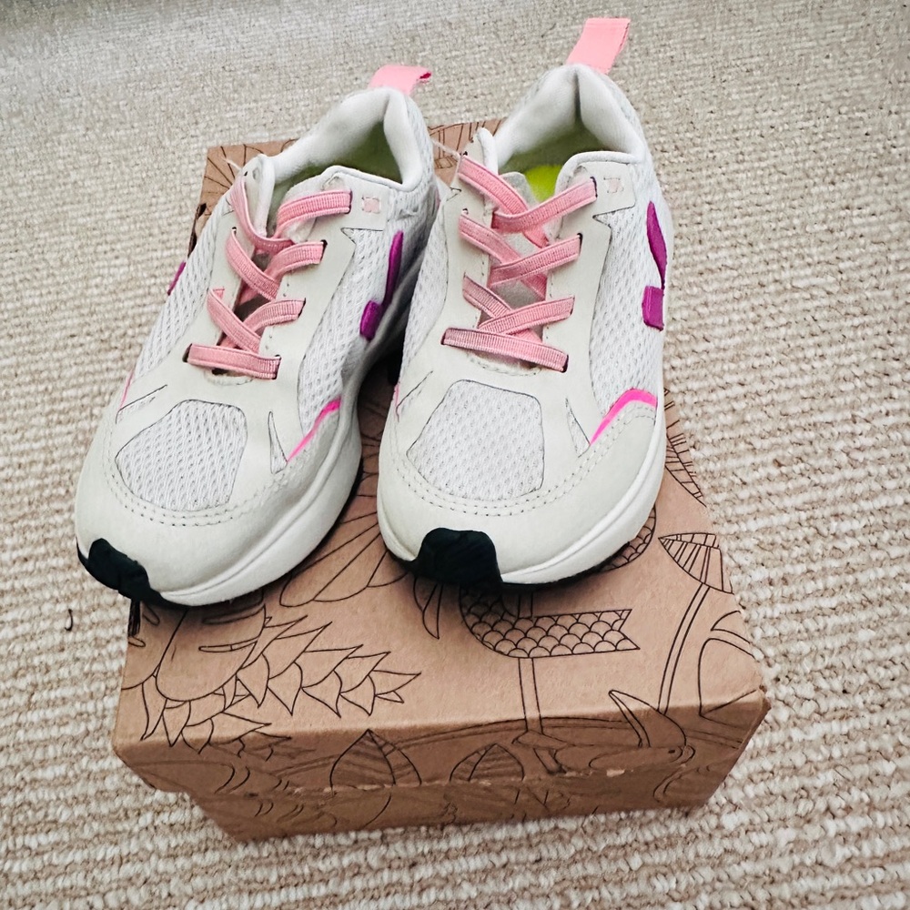 Veja Canary Elastic Laces Alveomesh Kids Sneakers Shoes White/Pink